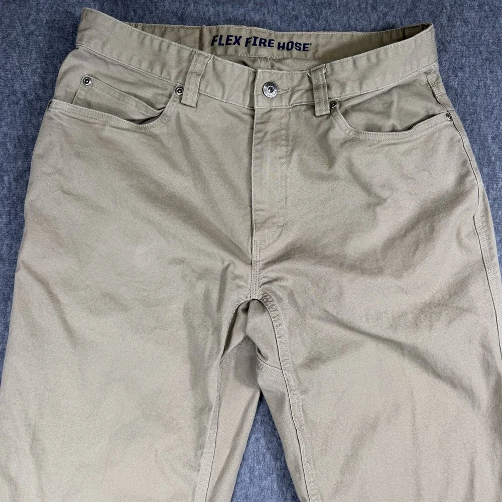 Duluth Trading Pants Mens 36x30 Khaki Flex Fire Hose Stretch Canvas Work